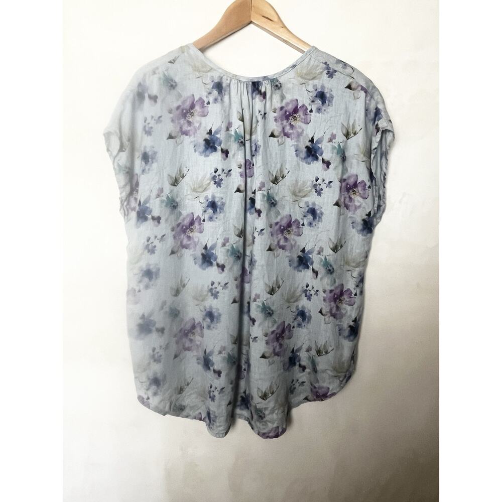 Cut Loose 100% Linen Floral Top Tunic Size XL Gray Boho Coastal Relaxed Casual - Picture 5 of 7